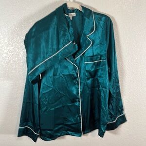 In Bloom Jonquil Teal Blue Satin PJ Set Size Medium